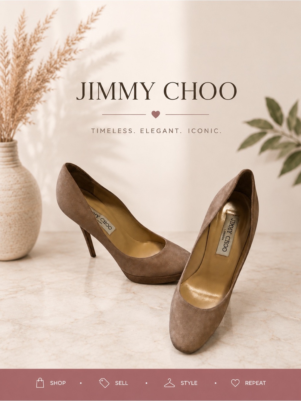 Jimmy Choo EUC suede neutral pumps heels platform 37 US 7 beige